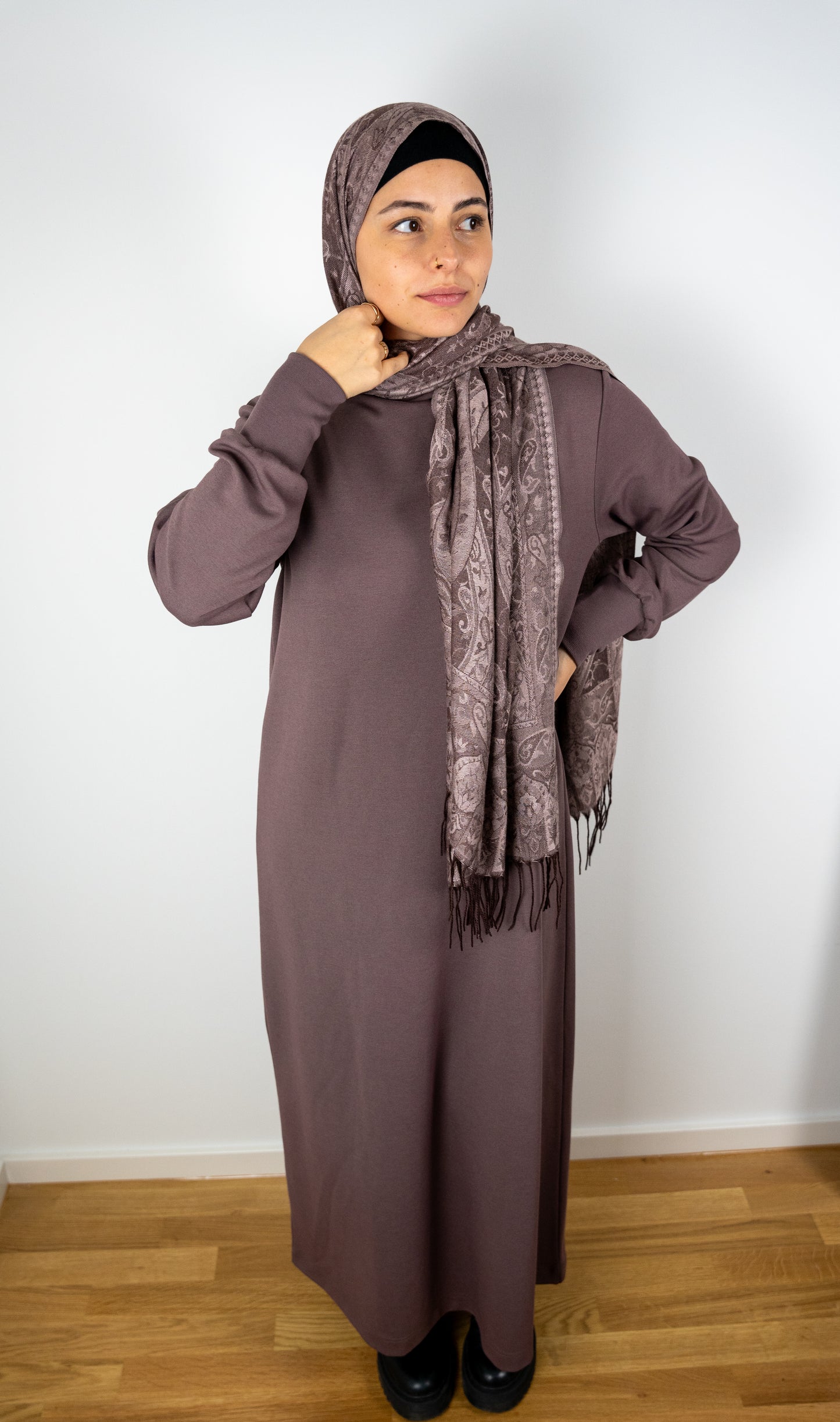 Wide knit dress with turtleneck